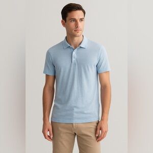 H&M Men’s Light Blue Cotton Polo Shirt Size M | Semi-Sheer Preppy Coastal